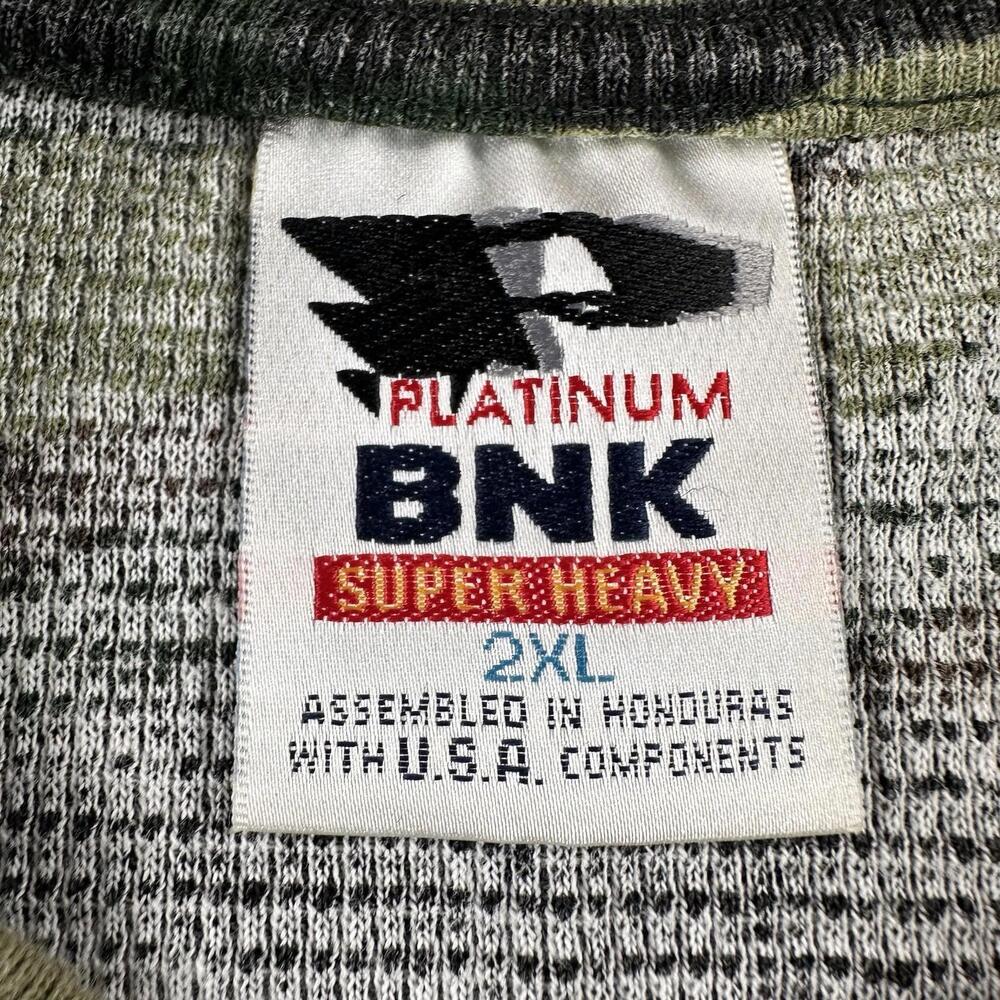 VTG Platinum BNK Thermal Shirt Men 2XL Green Woodland Camo Waffle Hunt Hike Y2K - Picture 3 of 9